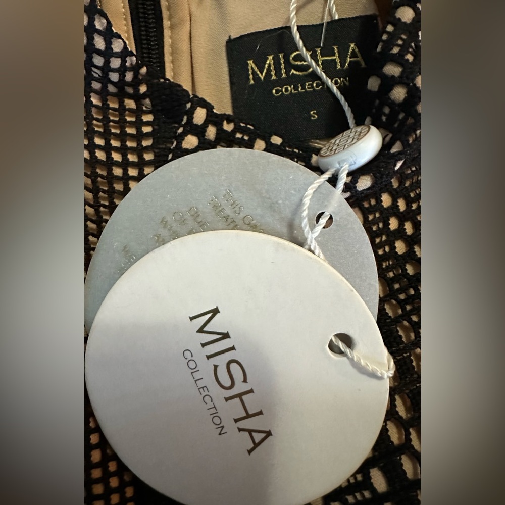 NWT Misha Collection Chiara Mesh Lace Midi Dress in Ebony - Picture 9 of 11